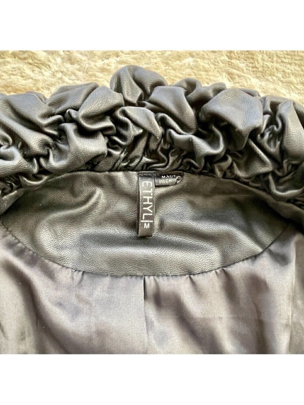 Black Vegan Leather Ethyl Vest, Ruffled Collar, Size M - Picture 10 of 14